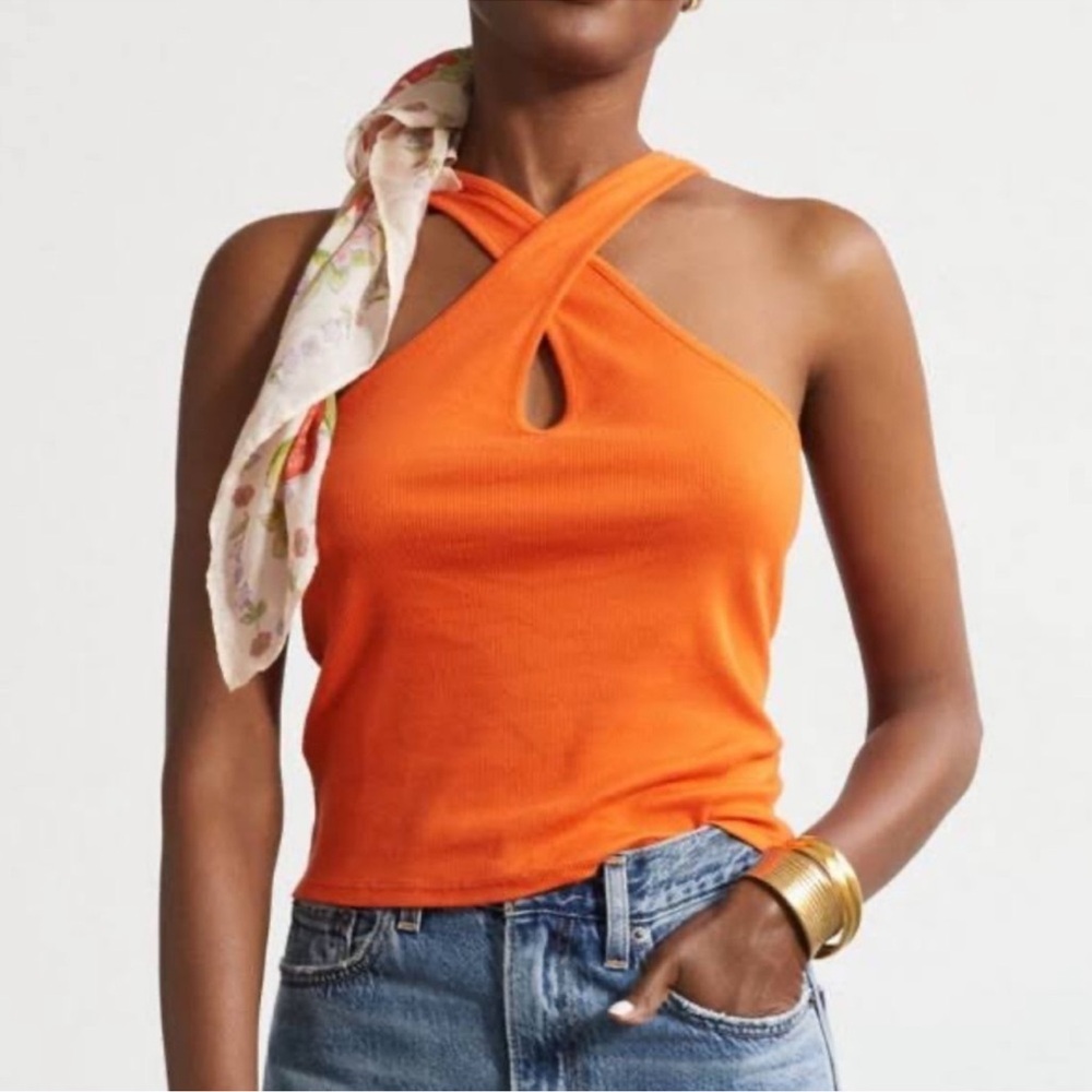 Anthropologie Halter crossover Orange top size small